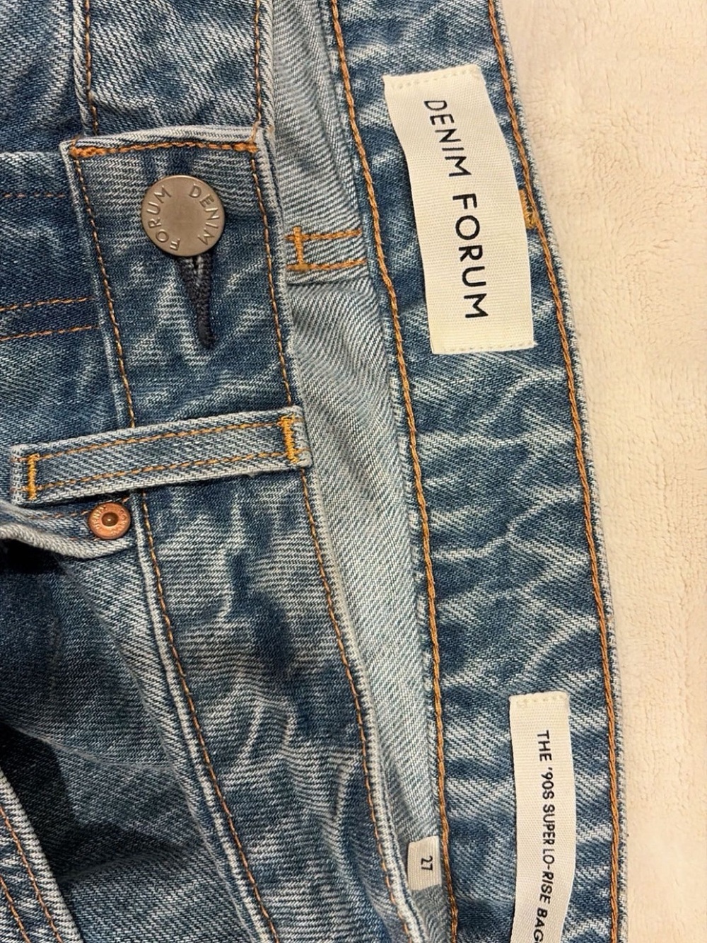 Denim Forum Blue Washed Jeans with Brown Stitching